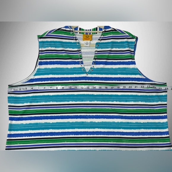 Ruby Rd Women’s Plus-size 2XL V-neck Sleeveless Top Black Green Blue Stripes - Picture 7 of 9
